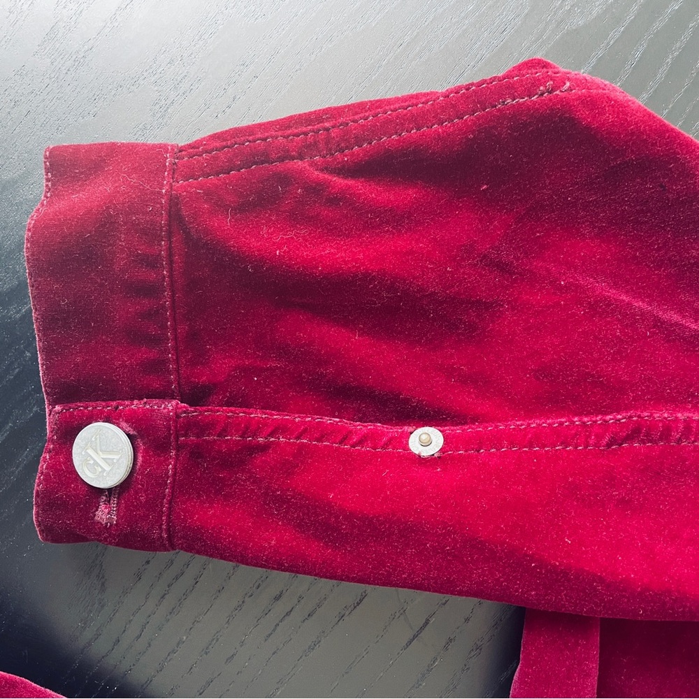 CK CALVIN KLEIN JEANS 90's RED VELVETEEN CROPPED TRUCKER JACKET |  SUPER RARE - Picture 10 of 14